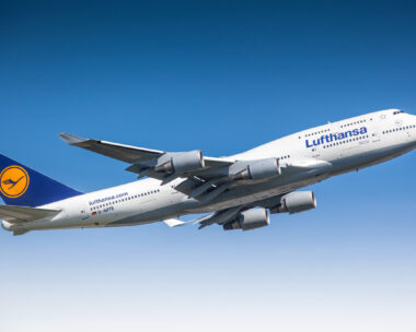 Frankfurt, Germany - June 3, 2010: Lufthansa Boeing 747-400 taking off from Frankfurt International Airport