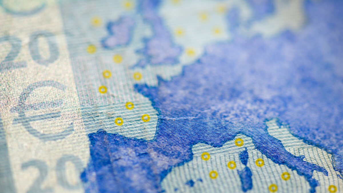 Macro detail of euro currency money banknote: 20 euro