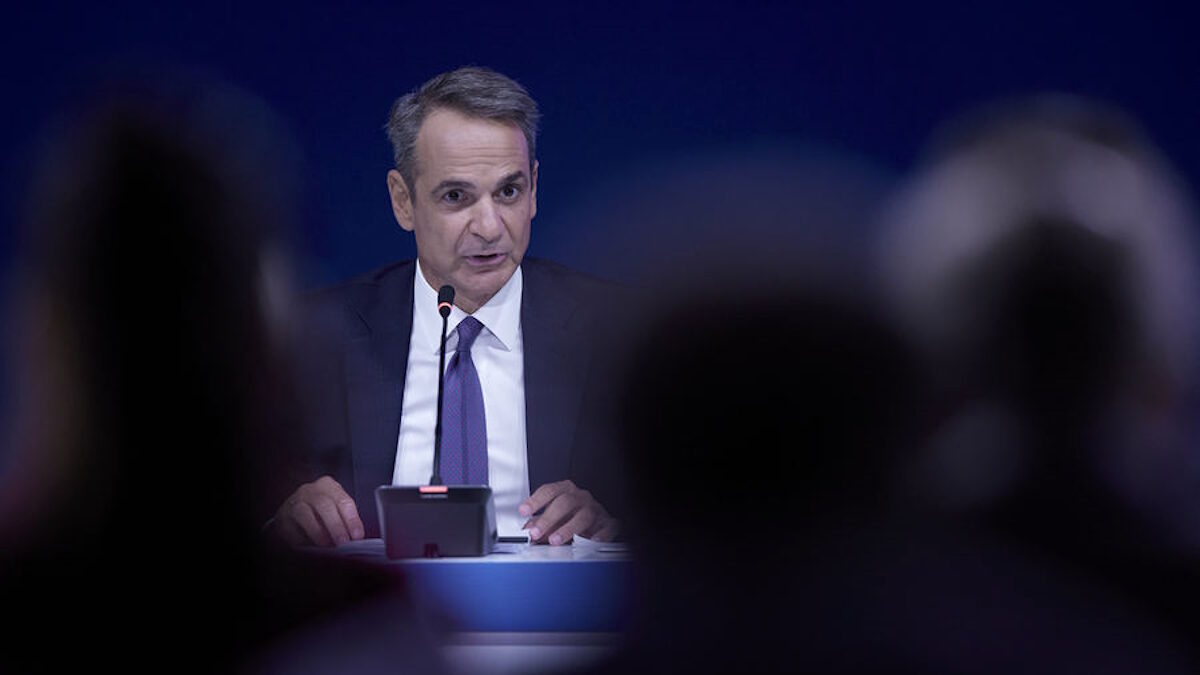 O πρωθυπουργός, Κυριάκος Μητσοτάκης κατά τη διάρκεια της συνέντευξης Τύπου στο πλαίσιο της 89ης Διεθνούς Έκθεσης Θεσσαλονίκης