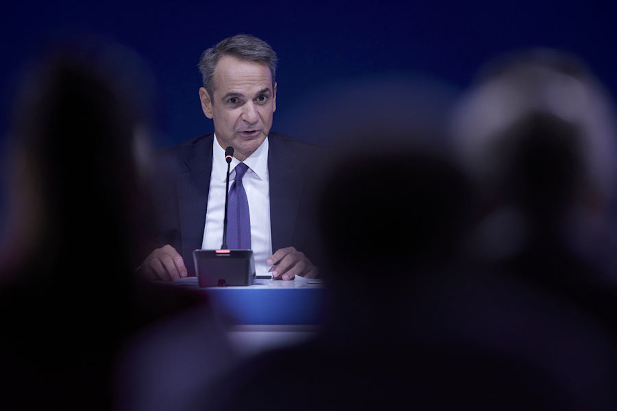 O πρωθυπουργός, Κυριάκος Μητσοτάκης κατά τη διάρκεια της συνέντευξης Τύπου στο πλαίσιο της 89ης Διεθνούς Έκθεσης Θεσσαλονίκης