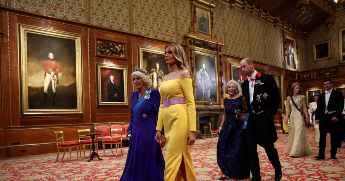 Melania Trump split with the yellow dress at dinner at Windsor – the outside shoulders that lit “fires”