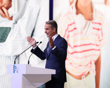 Greek Prime Minister Kyriakos Mitsotakis delivers an annual economic policy speech, at the International Fair of Thessaloniki, in Thessaloniki, Greece, September 6, 2025. REUTERS