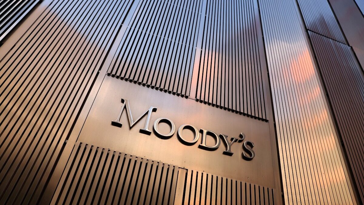 Signage is seen outside the Moody's Corporation headquarters