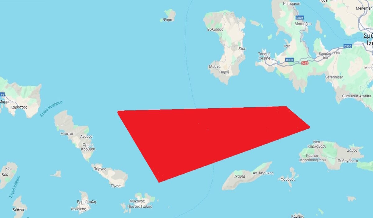Η θαλάσσια περιοχή που δεσμεύει η τουρκική NAVTEX