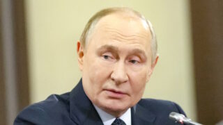 Russian President Vladimir Putin holds a meeting with leaders of the political parties represented in the State Duma, the lower house of parliament, at the Novo-Ogaryovo state residence outside Moscow, Russia September 18, 2025. Sputnik