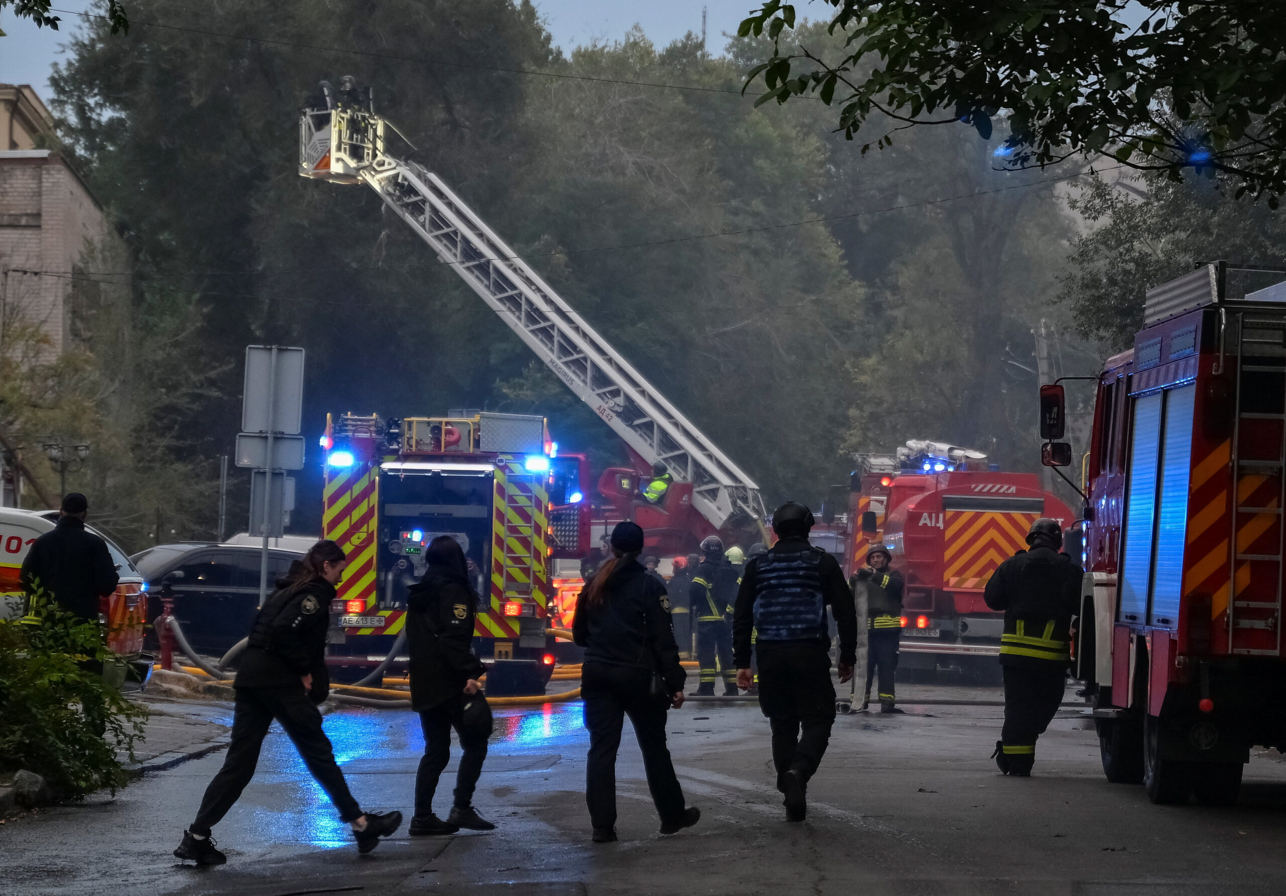 Firefighters are operating in Dnipro after attacking Russian drones