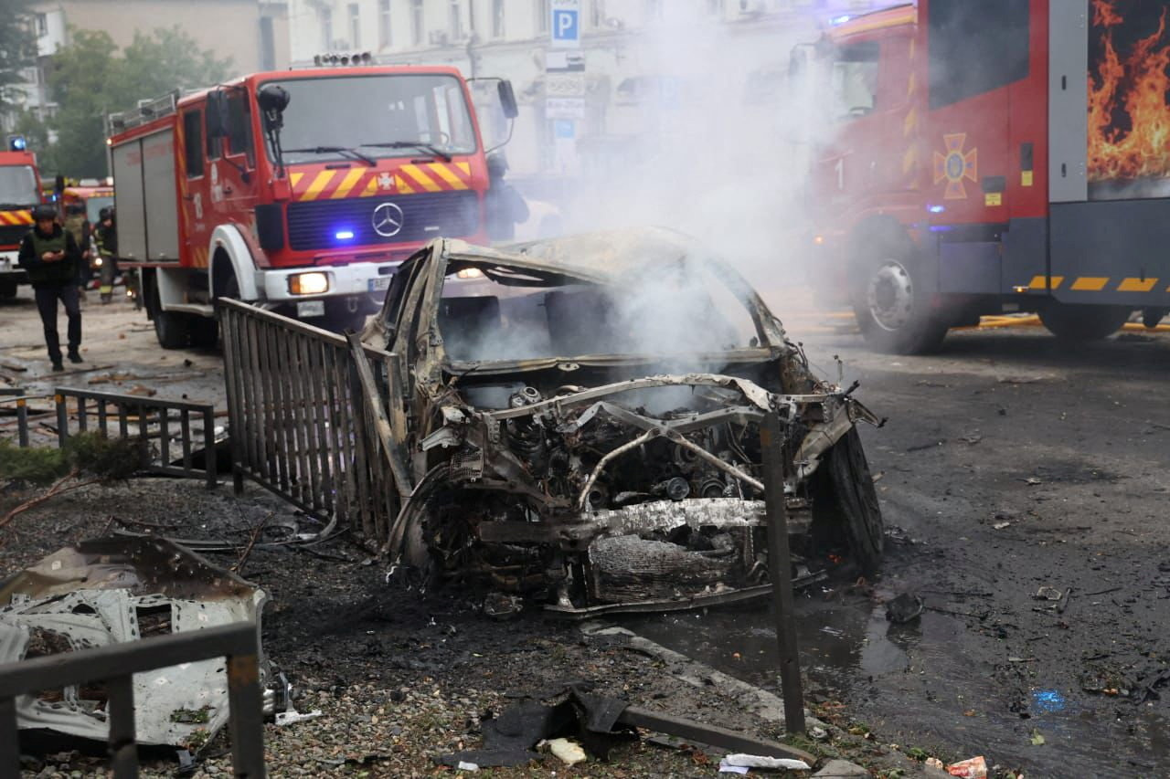 Firefighters are operating in Dnipro after attacking Russian drones