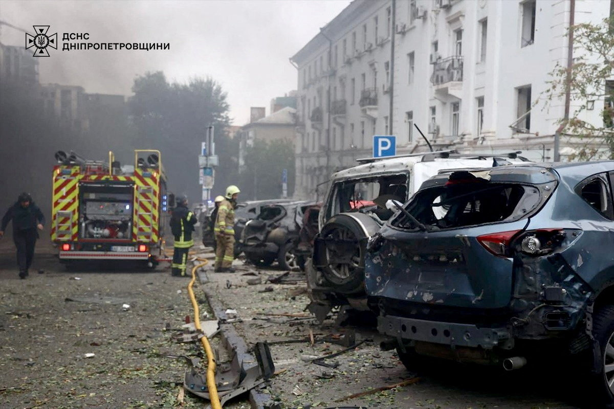 Firefighters are operating in Dnipro after attacking Russian drones