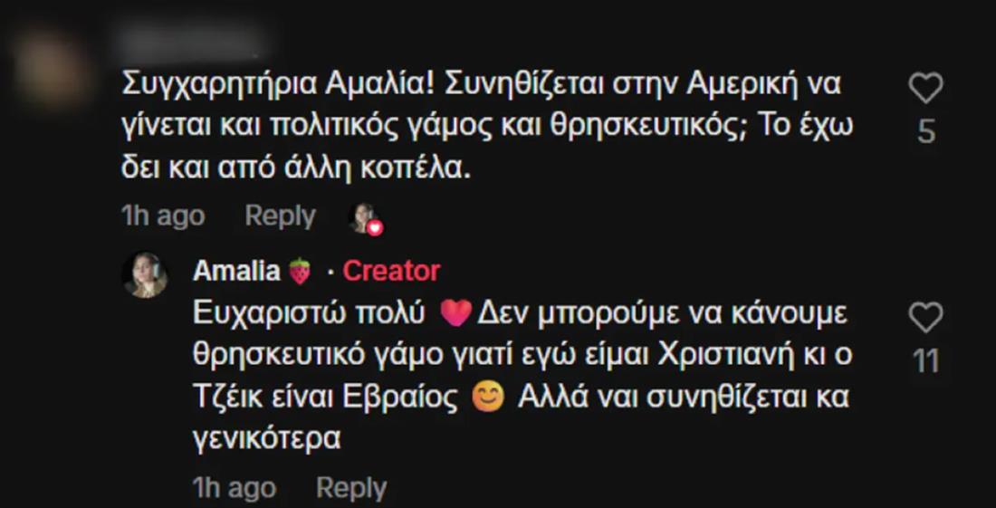 Η αποκάλυψη για τον πολιτικό γάμο της Αμαλίας Κωστοπούλου