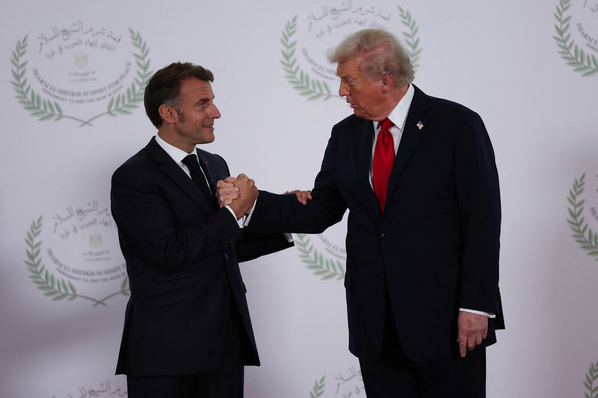 US President, Donald Trump and his French counterpart, Emmanuel Macron at the Egyptian summit