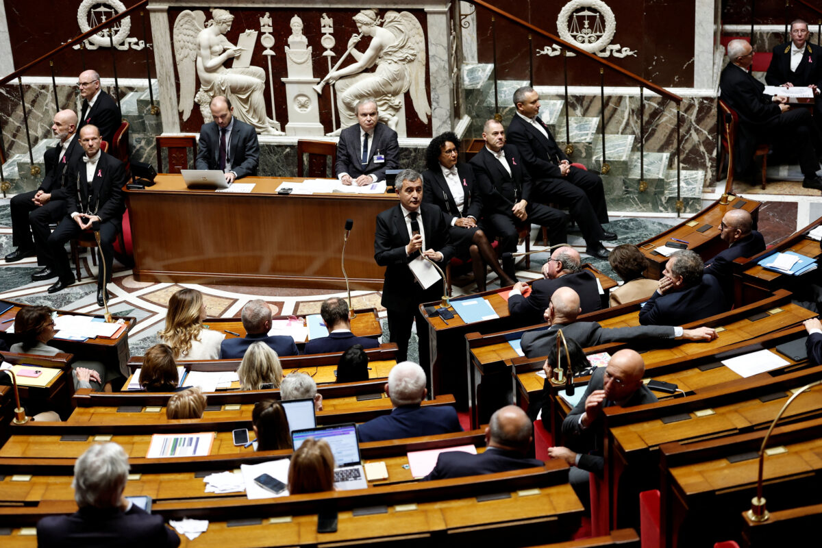 French Justice Minister Gerald Darmanin speaks during the questions to the government session at the National Assembly in Paris, France