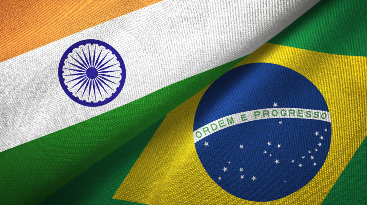 Brazil and India flag together realtions textile cloth fabric texture