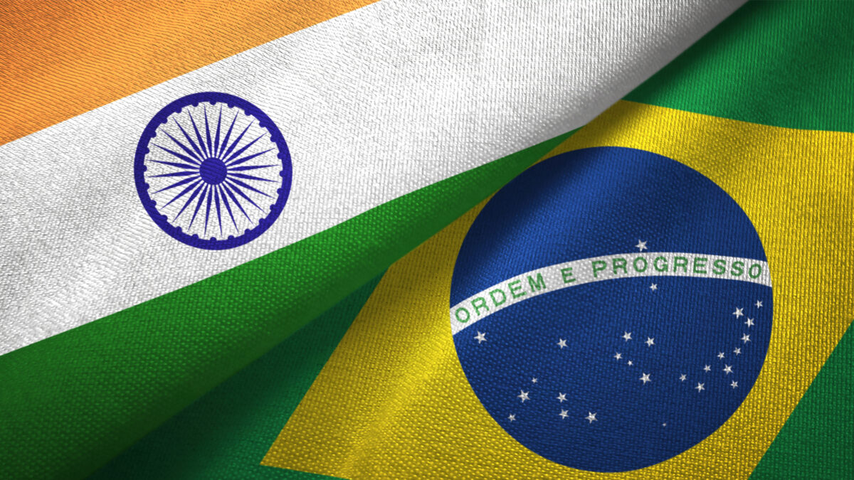 Brazil and India flag together realtions textile cloth fabric texture