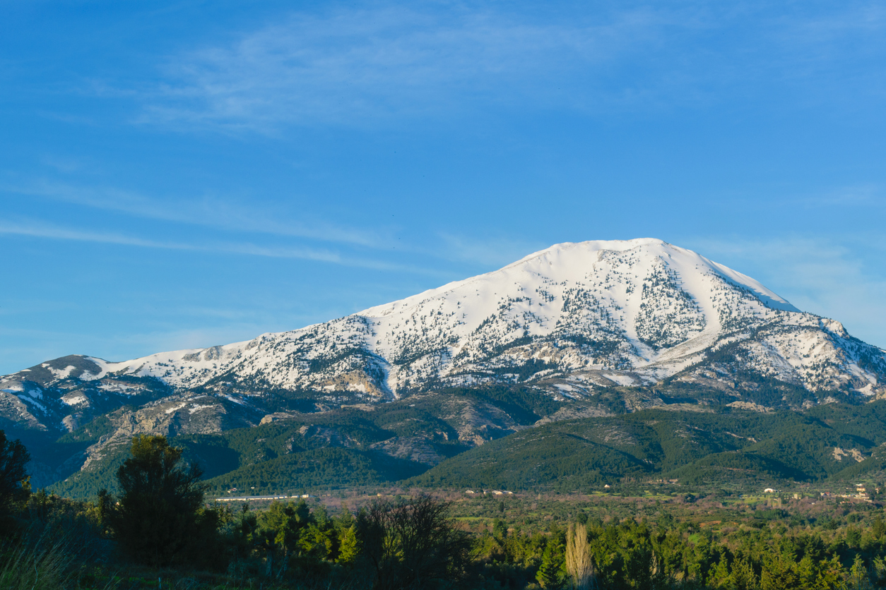 Difrys mountain covered in snow, Evia