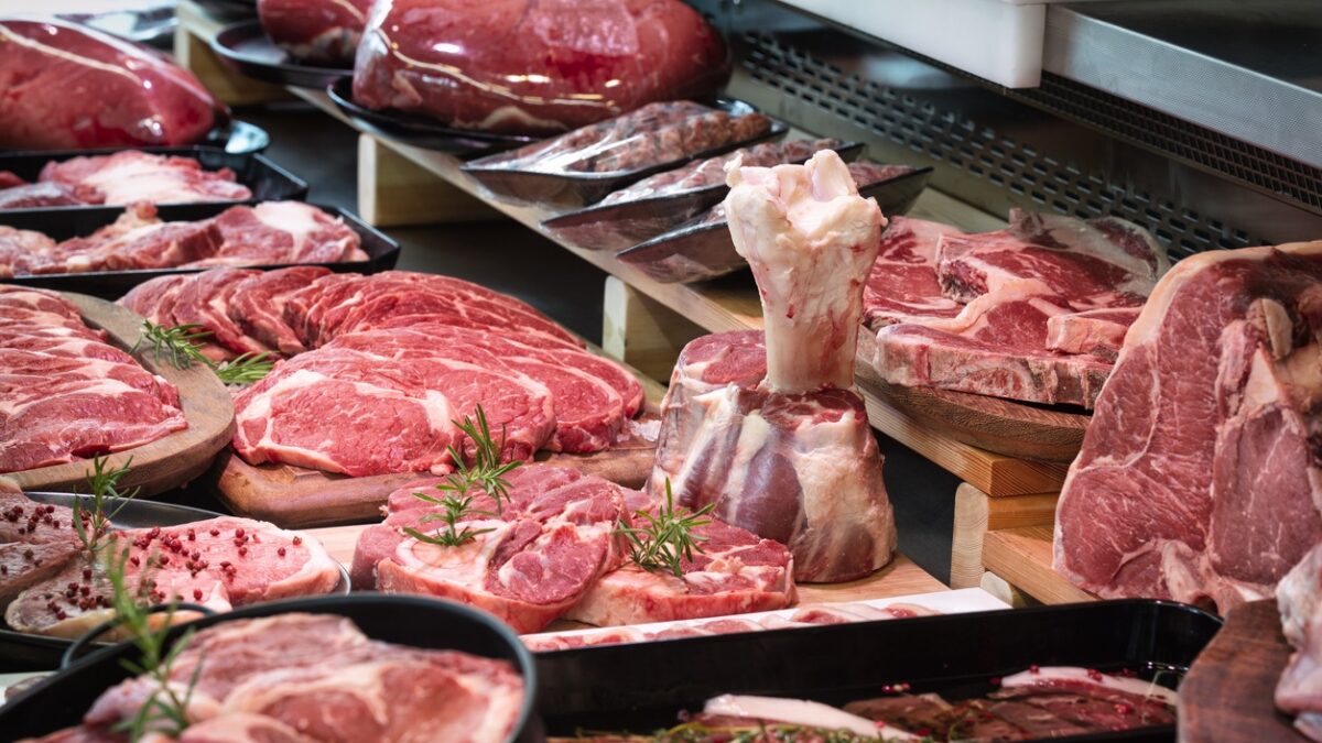 Raw meats on Butcher's shop.