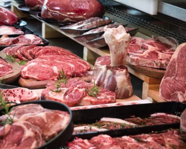 Raw meats on Butcher's shop.