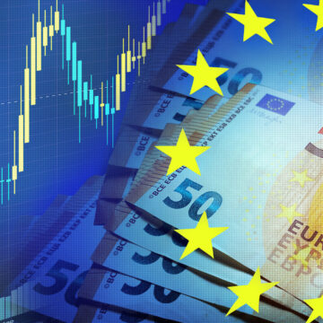 European currency Euro. Stock market. Currency market. European flag. Stock market chart. EEC. 50 euros. Value of money.