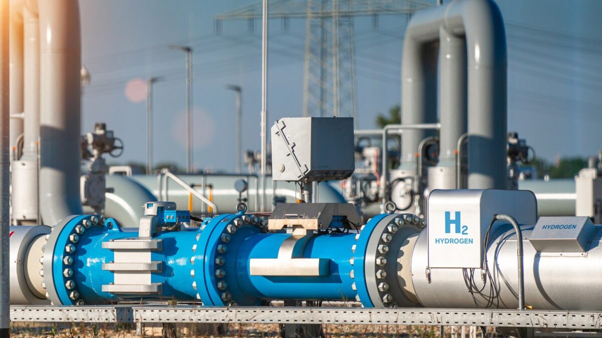Hydrogen renewable energy production pipeline - hydrogen gas for clean electricity solar and windturbine facility.