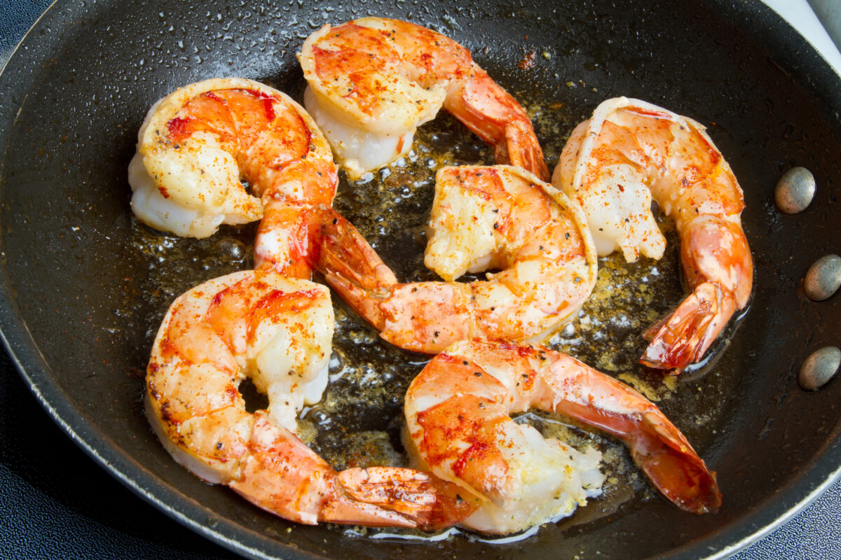 Sauted Jumbo Shrimp in a pan