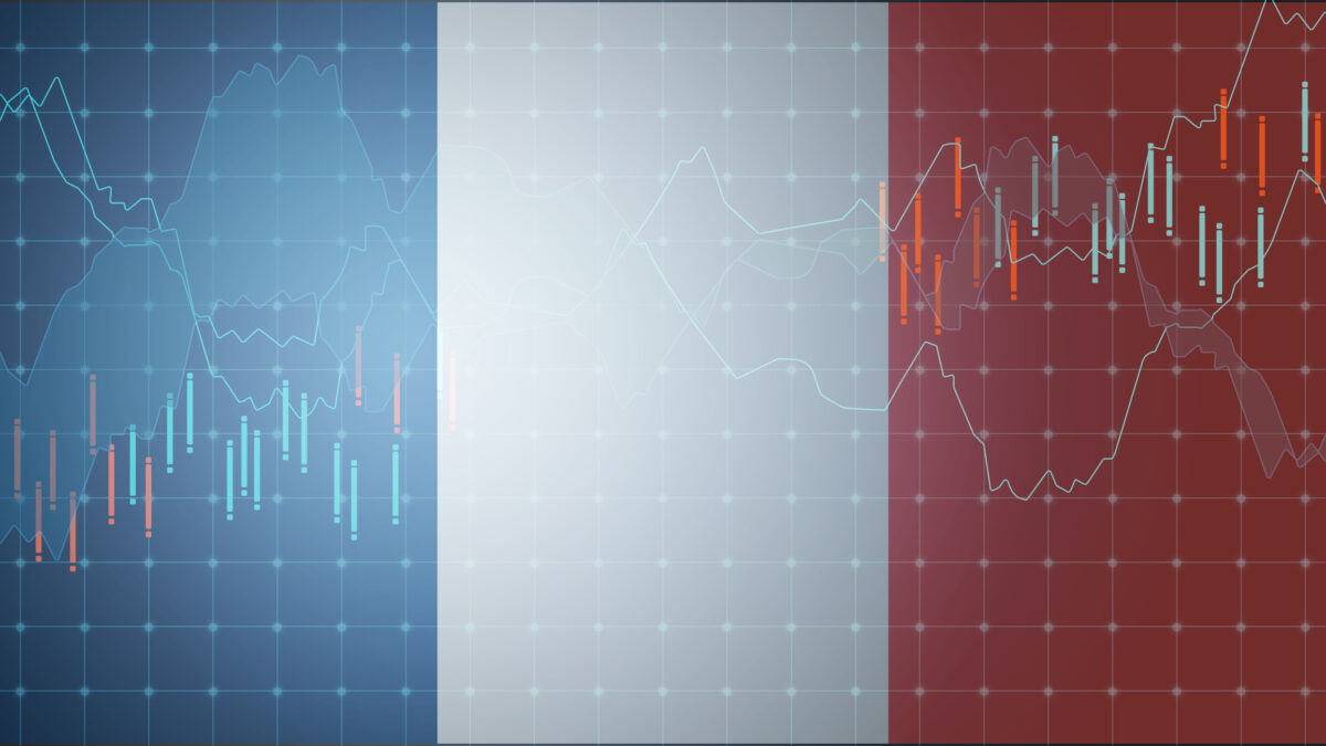 France flag and financial markets graph