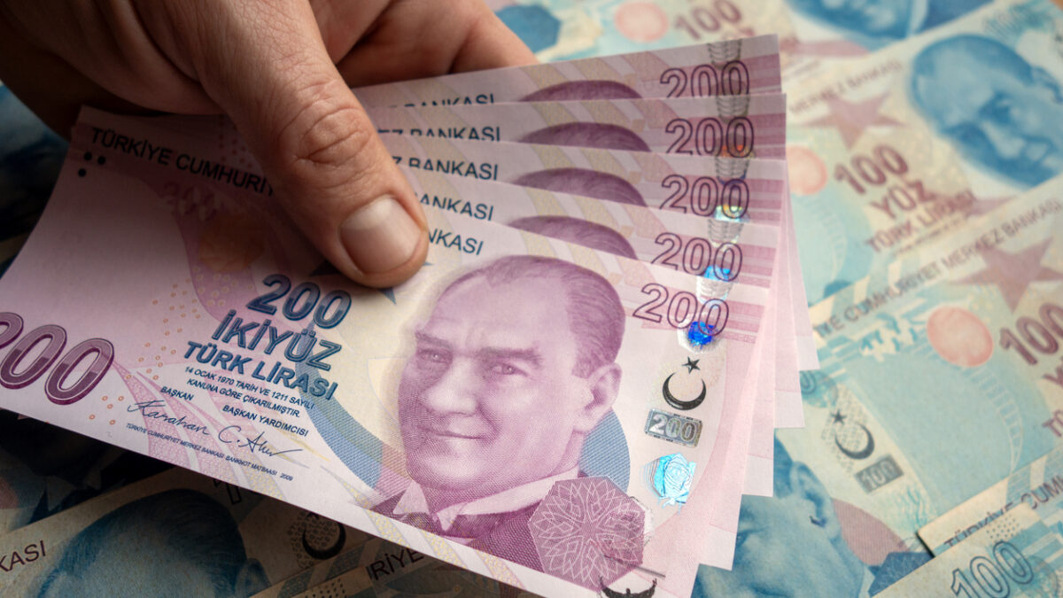 Background of Turkish Lira banknotes. 200 Turkish lira and coins