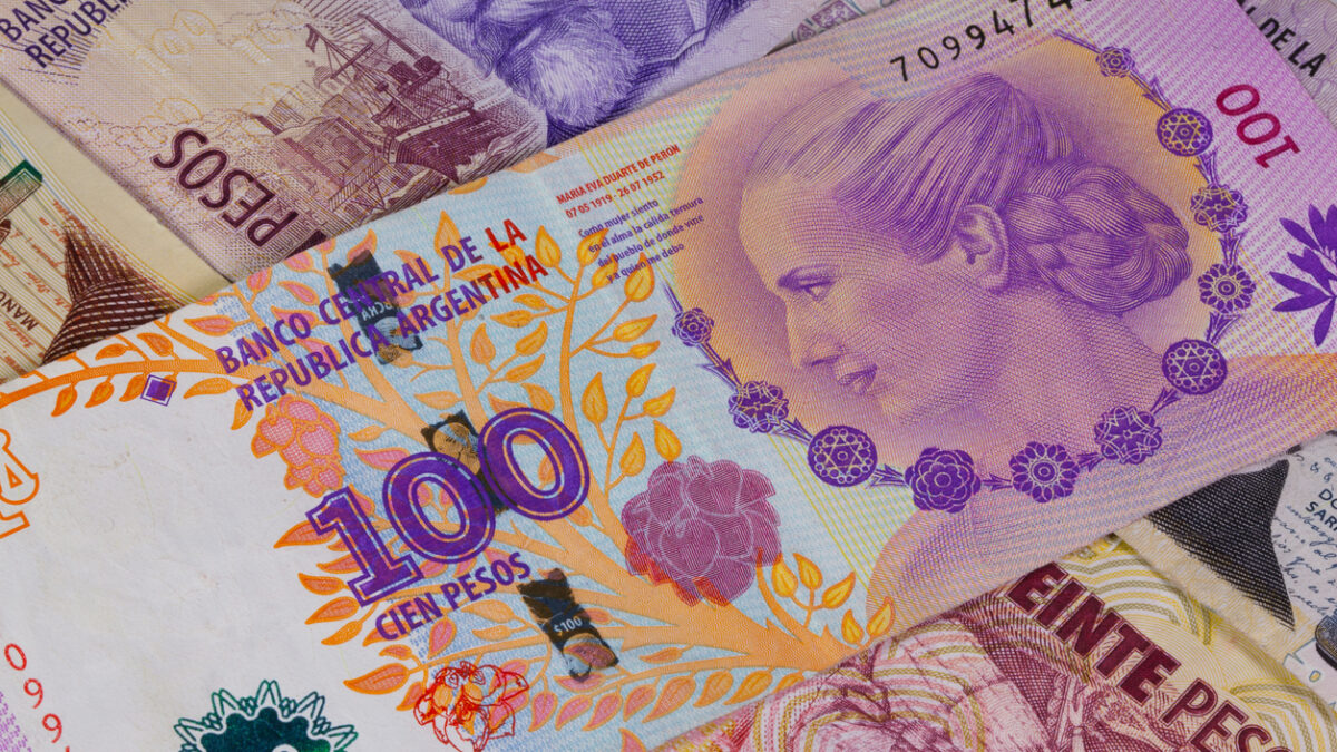 Various banknotes from Argentina on the table