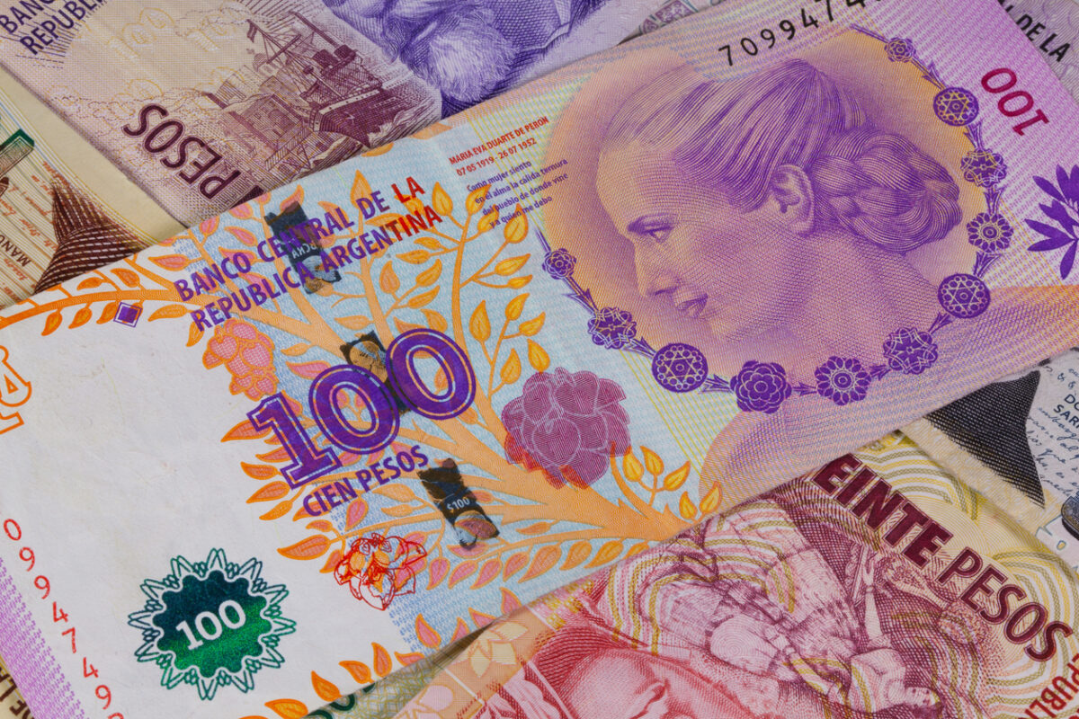 Various banknotes from Argentina on the table