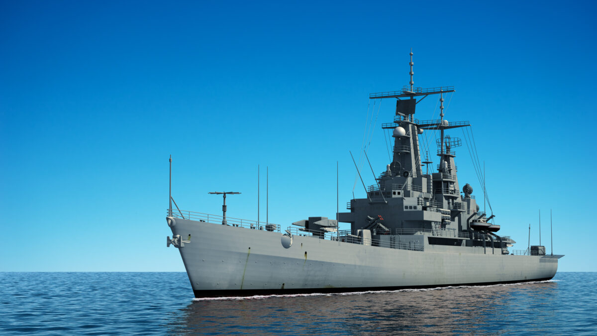 American Modern Warship In The Ocean