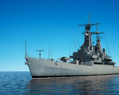 American Modern Warship In The Ocean