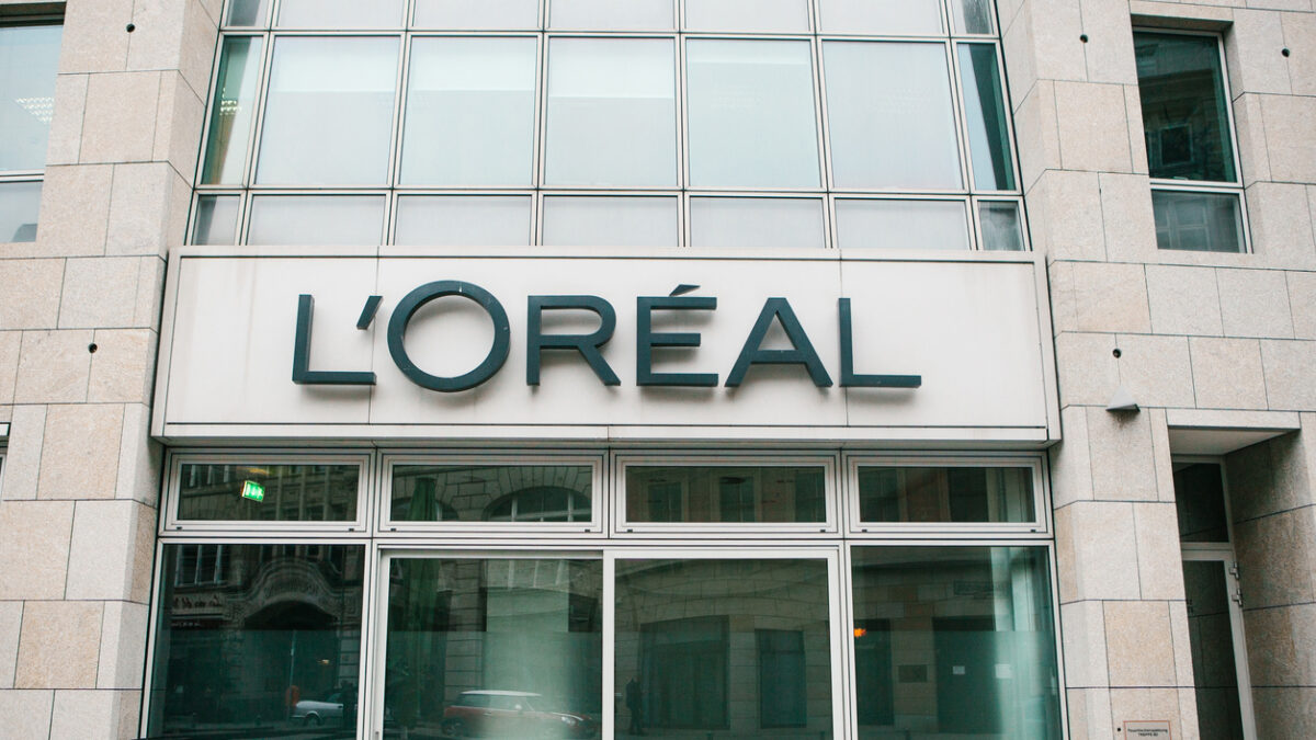 Berlin, Germany 15 February 2018: French company and leader of world market of perfumery and cosmetics. Office of company or corporation and world business and trade