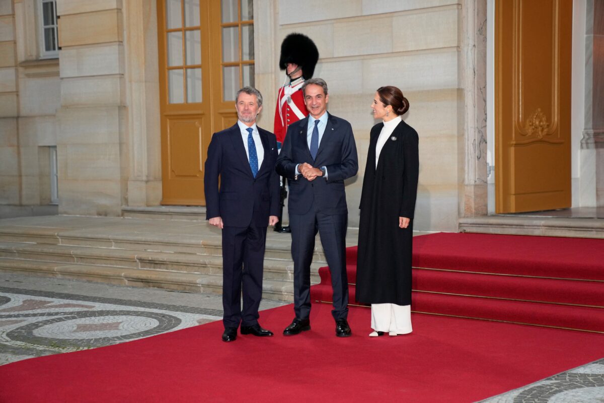 King Frederick and Queen Mary of Denmark and Kyriakos Mitsotakis