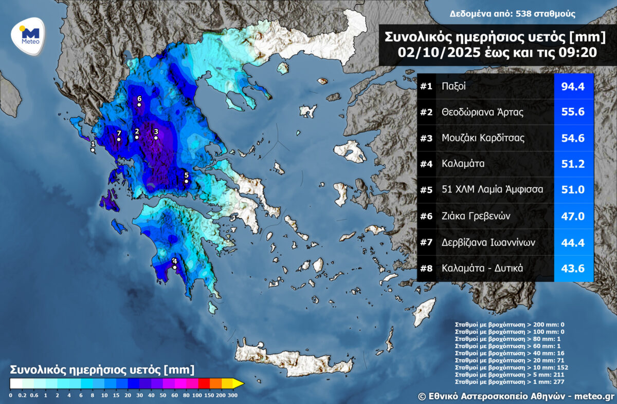 Χάρτης με τα ύψη βροχής