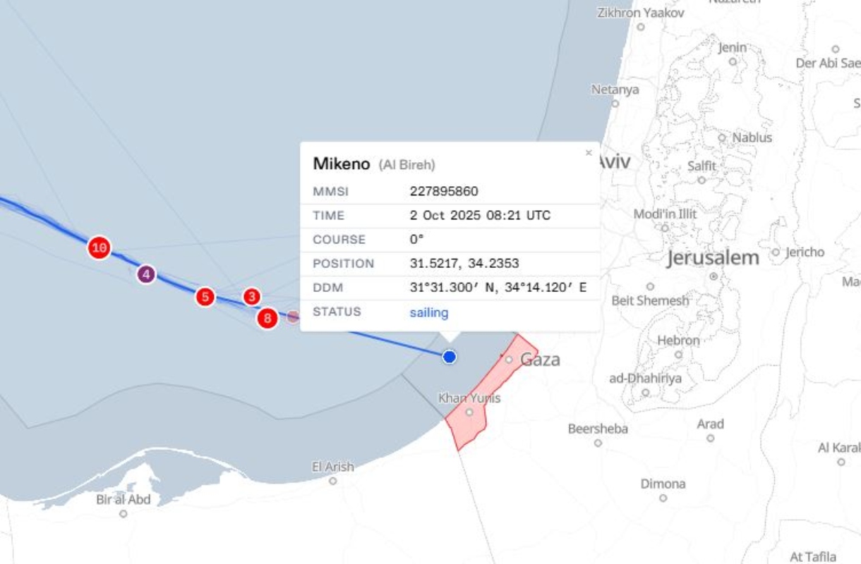 The ship's ship approaching Gaza