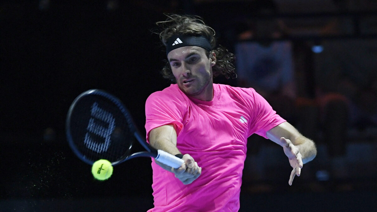 Tennis - Six Kings Slam - ANB Arena, Riyadh, Saudi Arabia - October 15, 2025 Greece's Stefanos Tsitsipas in action during his quarter final match against Italy's Jannik Sinner REUTERS