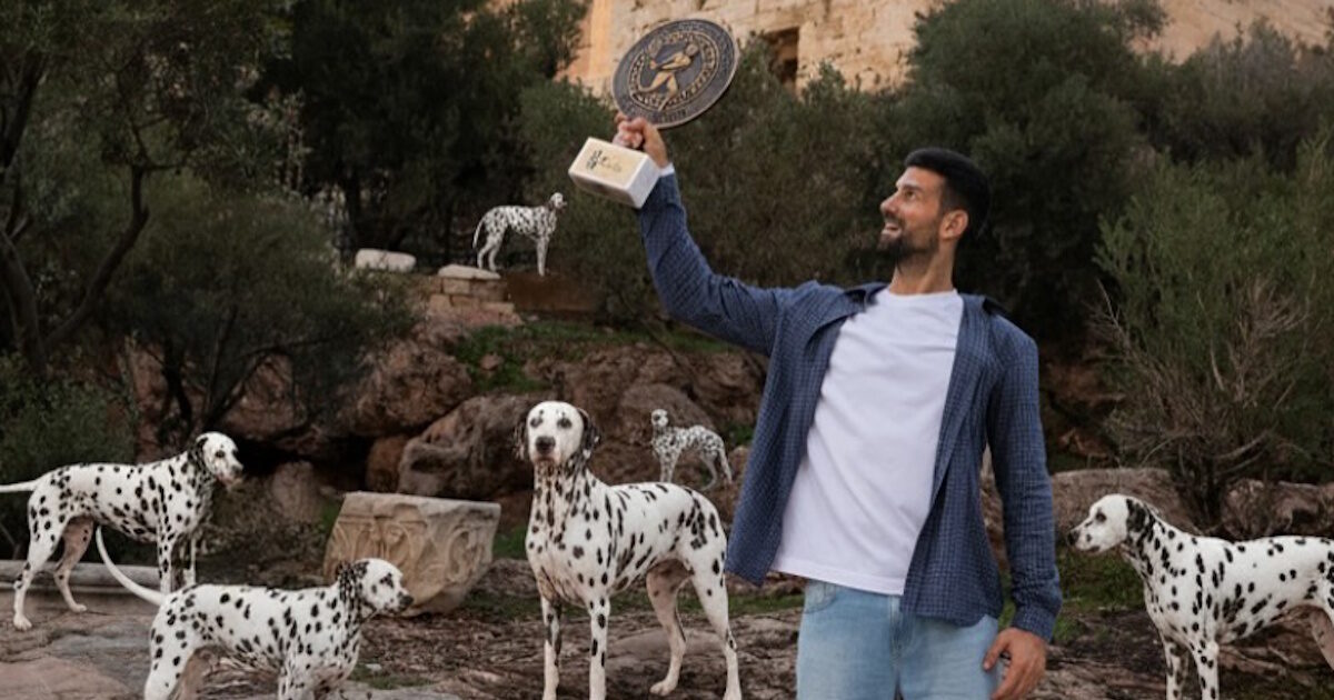 Novak Djokovic celebrates 101st title with Dalmatian dogs at Acropolis