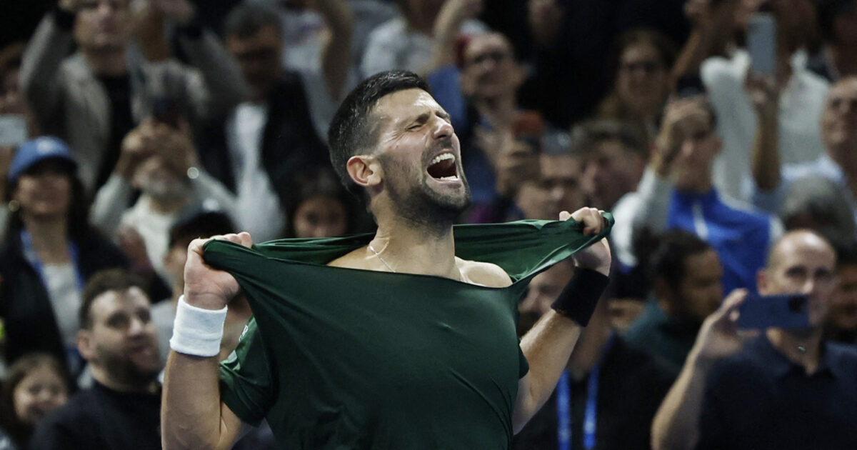 Novak Djokovic tore his shirt in celebration of the Hellenic Championship title