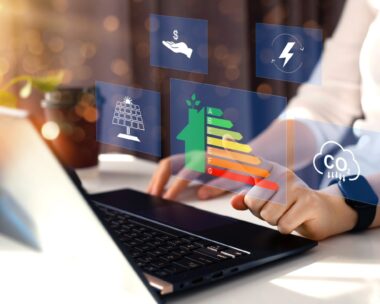 Efficiency energy rating concept. Sustainable development and eco house. Ecological house with low consumption on renovation with insulation