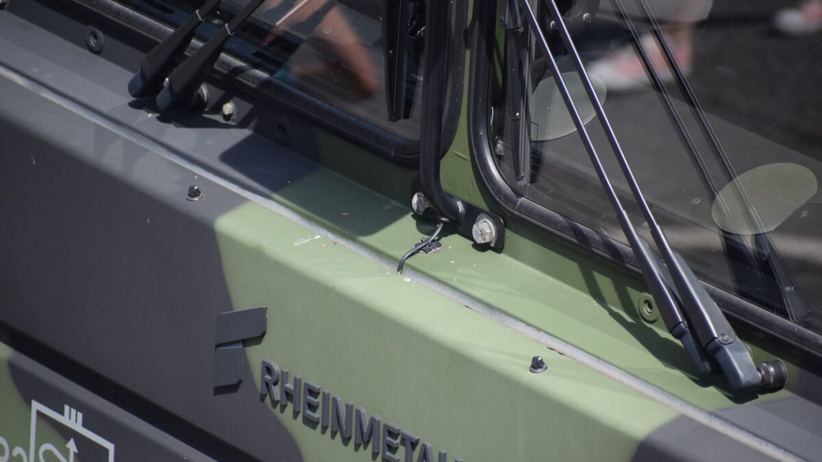 Rheinmetall sign on a military vehicle