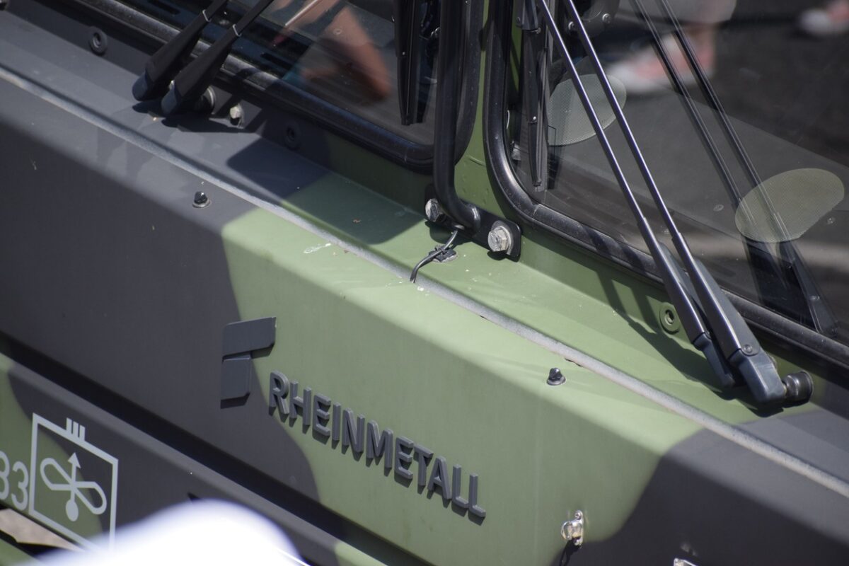 Rheinmetall sign on a military vehicle