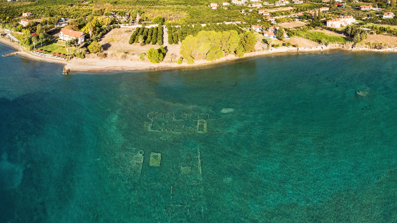 The sunken city near Ancient Epidaurus of Argolida in Peloponnese, Greece