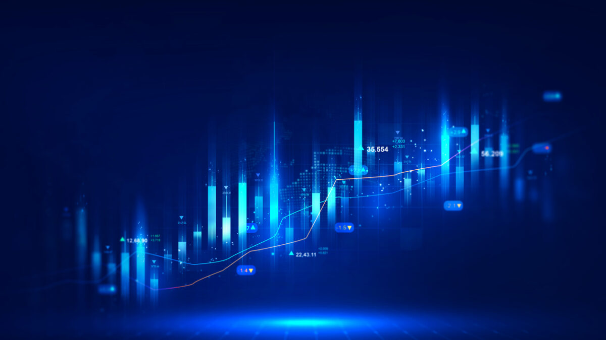 Digital financial chart indicators, stock market business and exchange financial growth graph