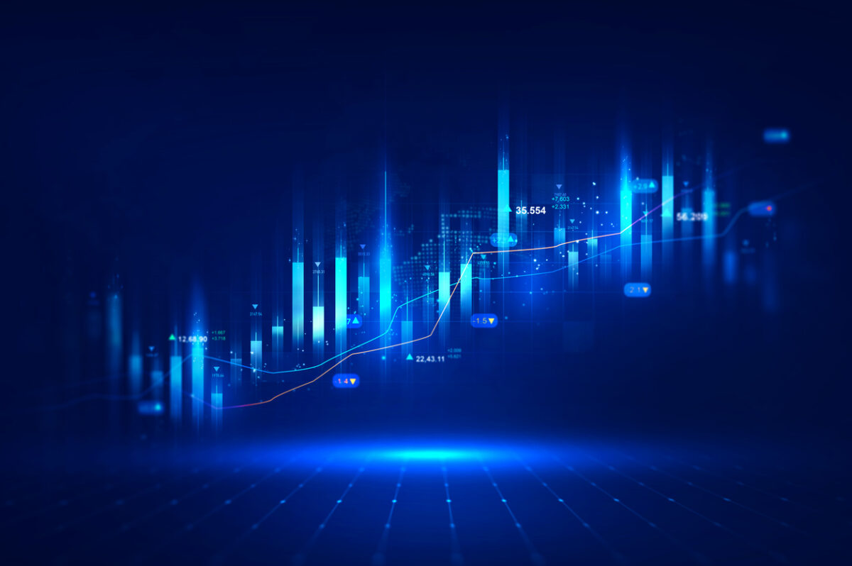 Digital financial chart indicators, stock market business and exchange financial growth graph