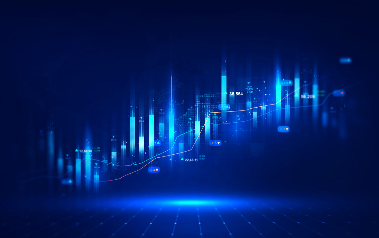 Digital financial chart indicators, stock market business and exchange financial growth graph