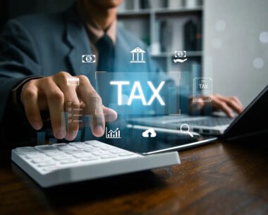 Digital Tax Calculation and Management Concept. E-tax, Income tax, government taxes, financial research, Taxation, tax documents, and savings, report VAT and property tax of business