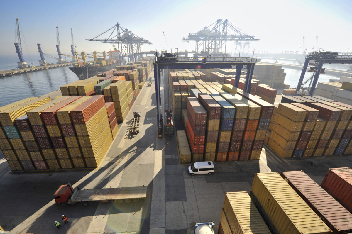 Stack of containers box. Cargo Freight Shipping of Container Logistics Industry concept