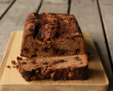 Homemade banana bread with raisins and walnuts