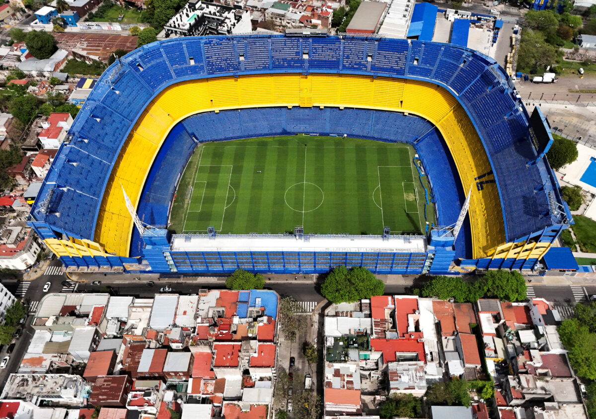 A drone view shows La Bombonera stadium, which belongs to Boca Juniors soccer team, in La Boca neighborhood of Buenos Aires, Argentina