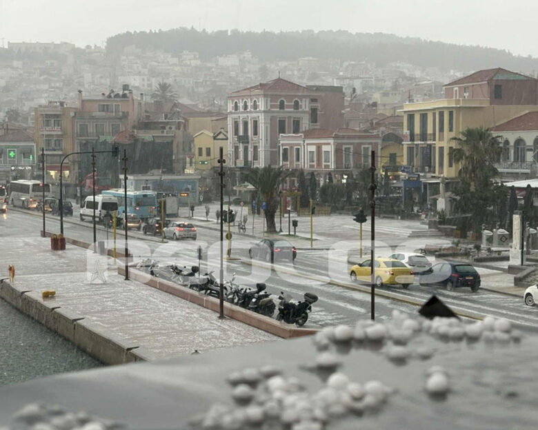 Μυτιλήνη: Πλημμύρες και χαλάζι από την κακοκαιρία Adel – Πνίγηκε η πόλη σε λίγα λεπτά