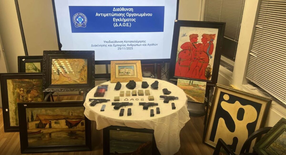 Πίνακες, όπλα και σφαίρες που βρέθηκαν από τους αστυνομικούς στη ΔΑΟΕ