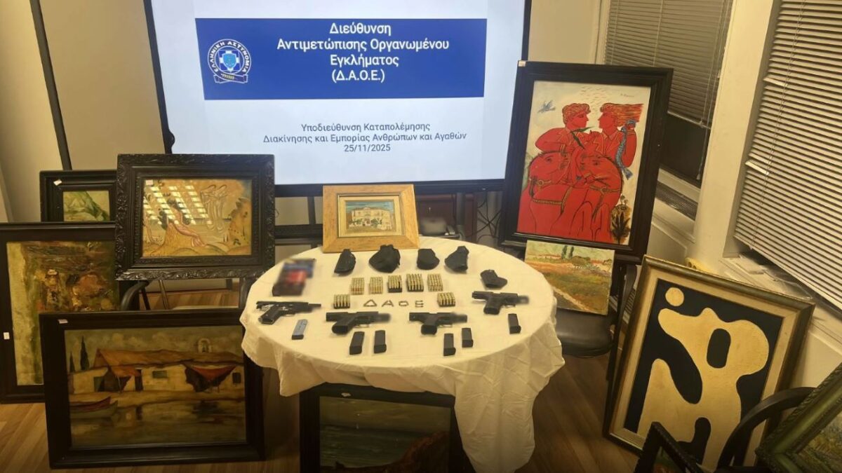 Πίνακες, όπλα και σφαίρες που βρέθηκαν από τους αστυνομικούς στη ΔΑΟΕ